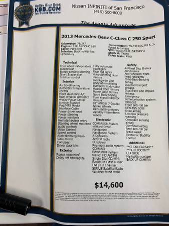 2013 Mercedes C250 AMG Sport package for sale in Oakland, CA – photo 9