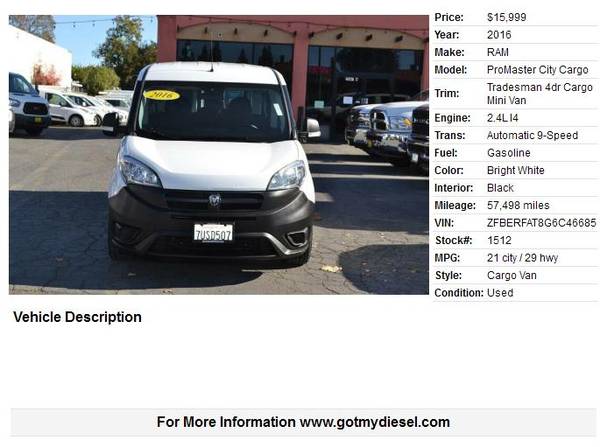 2016 Ram Promaster City Tradesman Cargo Van - cars & trucks - by... for sale in Citrus Heights, CA – photo 2