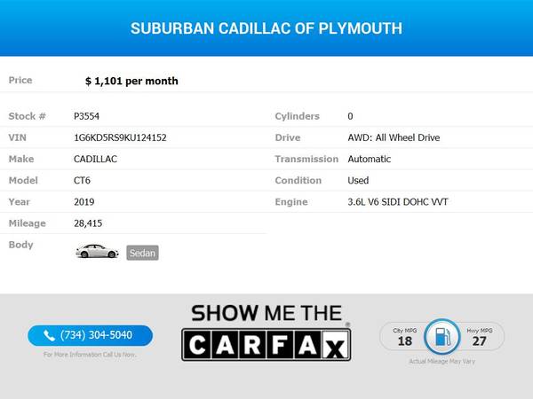 1, 101/mo - 2019 Cadillac CT6 CT 6 CT-6 3 6L 3 6 L 3 6-L Premium for sale in Plymouth, MI – photo 2