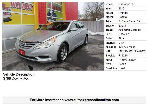2012 Hyundai Sonata 799 Down TAX BUY HERE PAY HERE for sale in Hamilton, OH – photo 2