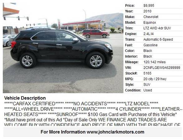 2010 CHEVY EQUINOX LTZ 4X4...AUTO...LEATHER...SUNROOF...LOADED for sale in East Wenatchee, WA – photo 2