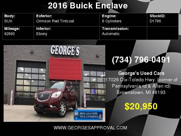 2016 Buick Enclave Leather AWD 4dr Crossover GUARANTEED FINANCING! for sale in Brownstown, MI – photo 12