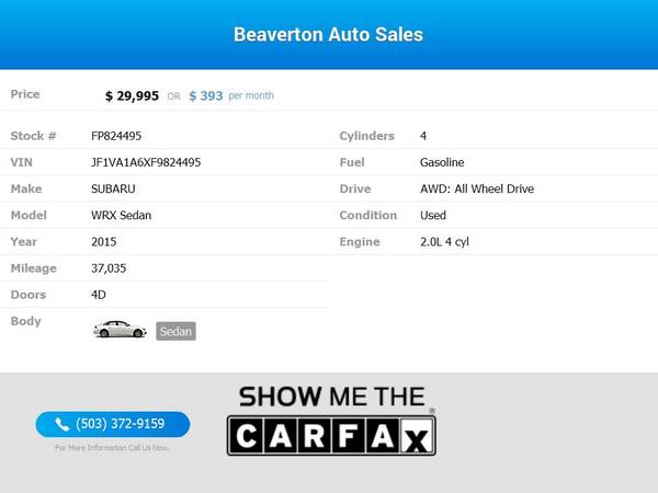 2015 Subaru WRX Sedan AWD 37K MILES! 7 TO CHOOSE FROM! - cars & for sale in Beaverton, OR – photo 2