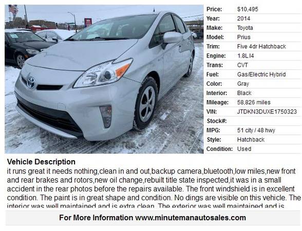 2014 Toyota Prius Two 4dr Hatchback 58826 Miles - - by for sale in Saint Paul, MN – photo 2