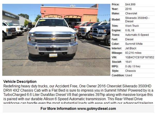 2016 Chevrolet Silverado 3500 Chassis Cab 6 6 Duramax Diesel Truck for sale in Citrus Heights, CA – photo 2