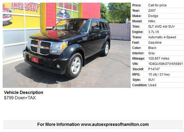 2007 Dodge Nitro 799 Down TAX Buy Here Pay Here for sale in Hamilton, OH – photo 2