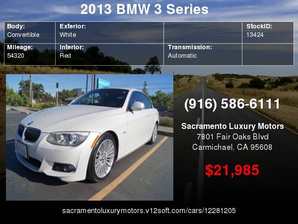 2013 BMW 3 Series 335i 2dr Convertible RED INTERIOR 54K MILES LOADED... for sale in Carmichael, CA – photo 24