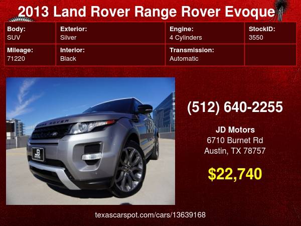 2013 Land Rover Range Evoque ( MUST SEE OPTIONS ) 1 OWNER - cars for sale in Austin, TX – photo 24