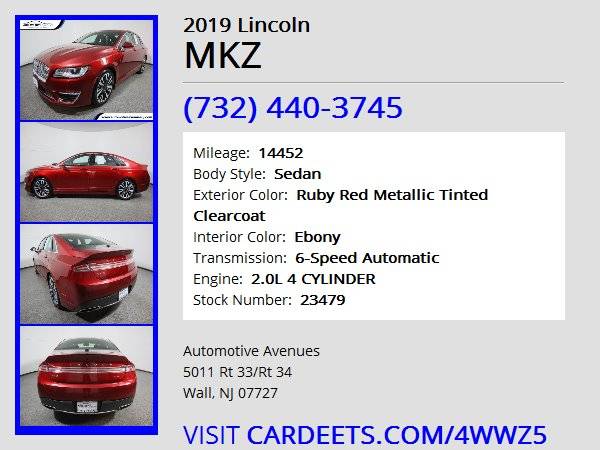 2019 Lincoln MKZ, Ruby Red Metallic Tinted Clearcoat - cars & trucks... for sale in Wall, NJ – photo 22