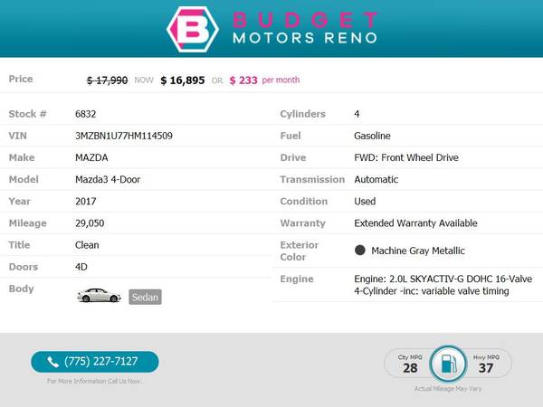 2017 Mazda Mazda3 4-Door - cars & trucks - by dealer - vehicle... for sale in Reno, NV – photo 2