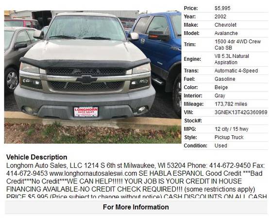 2002 CHEVROLET AVALANCHE - - by dealer - vehicle for sale in milwaukee, WI – photo 2