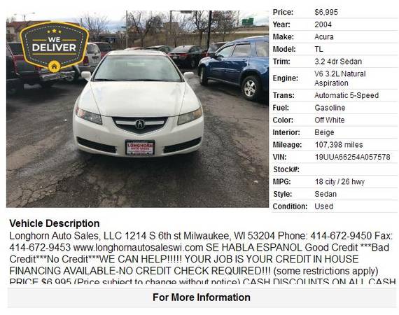 04 ACURA TL - - by dealer - vehicle automotive sale for sale in milwaukee, WI – photo 2