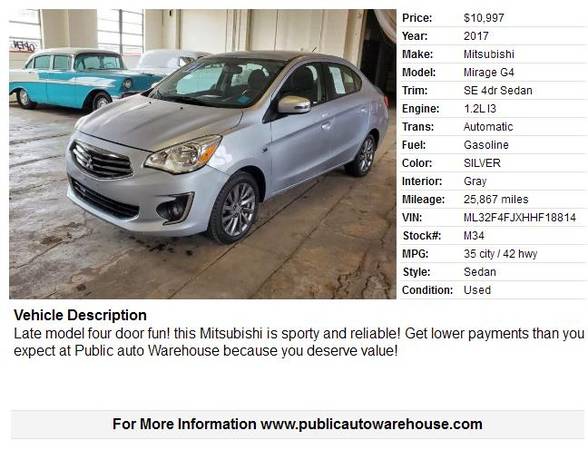 2017 MITSUBISHI MIRAGE G4 SE - - by dealer - vehicle for sale in Pekin, IL – photo 3