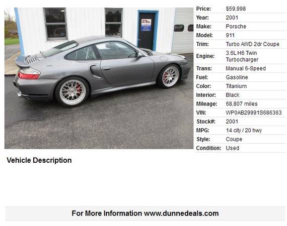 2001 Porsche 911 AWD Turbo Coupe - 1 Owner - Only 68k miles - cars &... for sale in Crystal Lake, IL – photo 2