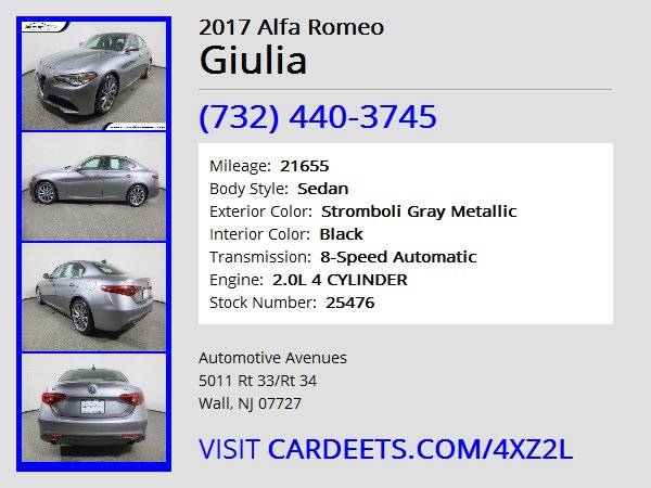2017 Alfa Romeo Giulia, Stromboli Gray Metallic - cars & trucks - by... for sale in Wall, NJ – photo 22