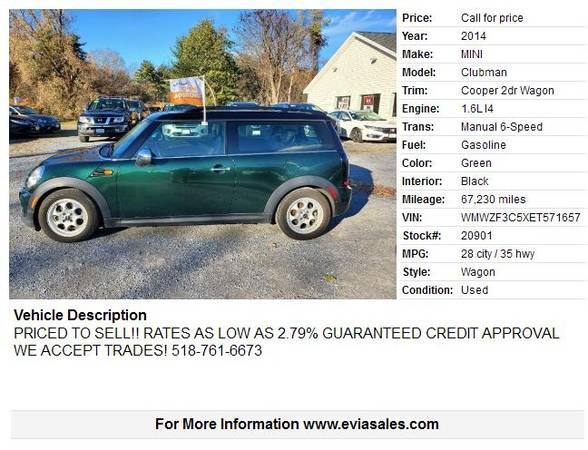 2014 MINI COOPER CLUBMAN..$99 DOWN*...GUARANTEED CREDIT APPROVAL -... for sale in Glens Falls, NY – photo 2