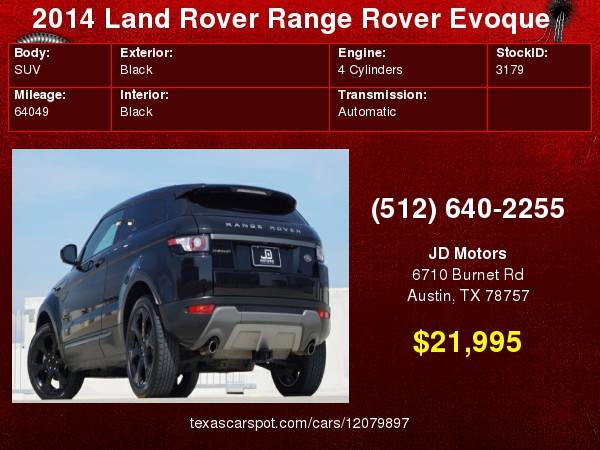 2014 Land Rover Range Rover Evoque *(( 2dr * Low Miles ))* Sunroof !! for sale in Austin, TX – photo 24
