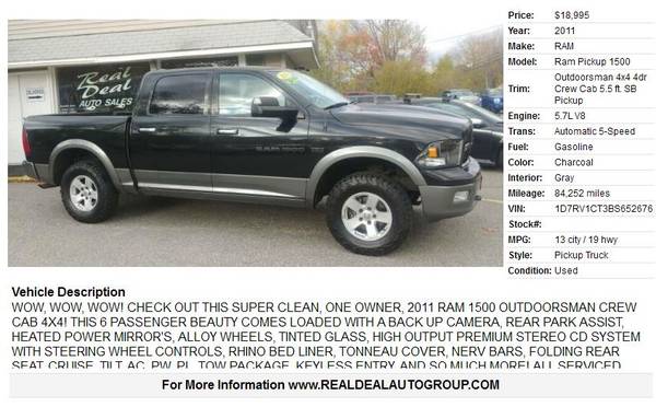 2011 RAM CREW CAB OUTDOORSMAN! ONE OWNER! LOW MILES! for sale in Auburn, ME – photo 2
