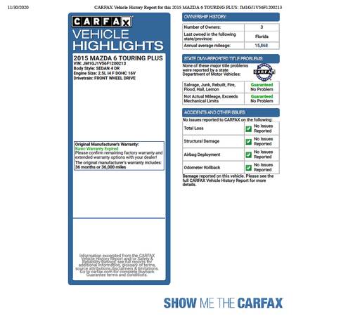 2015 Mazda6 i Touring Clean Title 98k miles $1,600 off Carfax price... for sale in Lake Worth, FL – photo 2