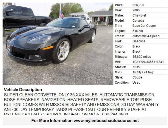 2005 CHEVY CORVETTE ONLY 35, XXX MILES - - by dealer for sale in O Fallon, MO – photo 2