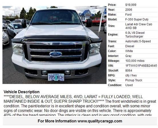 2006 Ford F350 SuprCrw Lariat *BELO AVG MI, CLEAN TRUCK* Fully Loaded! for sale in Grants Pass, OR – photo 2