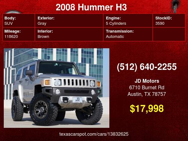 2008 HUMMER H3 Lifted 4WD SUV Custom Wheels Look Inside - cars for sale in Austin, TX – photo 24