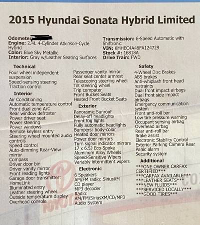 2015 Hyundai Sonata Hybrid - cars & trucks - by owner - vehicle... for sale in Reidsville, NC – photo 12
