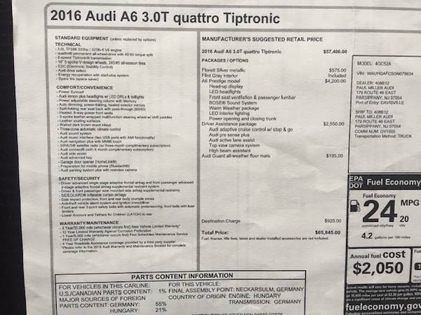2016 Audi A6 Quattro AWD 3.0T Tiptronic Prestige 29k Miles for sale in Oronoco, MN – photo 4
