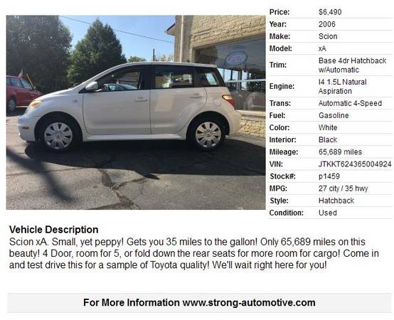 2006 Scion xA Base 4dr Hatchback w/Automatic - cars & trucks - by... for sale in Watertown, WI – photo 2