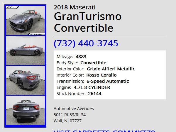 2018 Maserati GranTurismo Convertible, Grigio Alfieri Metallic -... for sale in Wall, NJ – photo 22