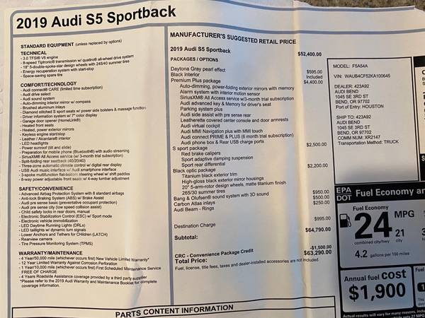 2019 Audi S5 Premium Plus Quattro - LOW MILES - cars & trucks - by... for sale in Bend, OR – photo 18