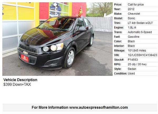 2012 Chevrolet Sonic 399 Down TAX BUY HERE PAY HERE for sale in Hamilton, OH – photo 2