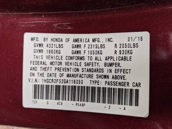 2016 Honda Accord Sport SKU: GA116050 Sedan - - by for sale in Fort Worth, TX – photo 16