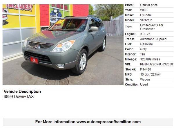 2008 Hyundai Veracruz 899 Down TAX BUY HERE PAY HERE - cars & for sale in Hamilton, OH – photo 2