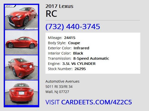 2017 Lexus RC, Infrared - - by dealer - vehicle for sale in Wall, NJ – photo 22