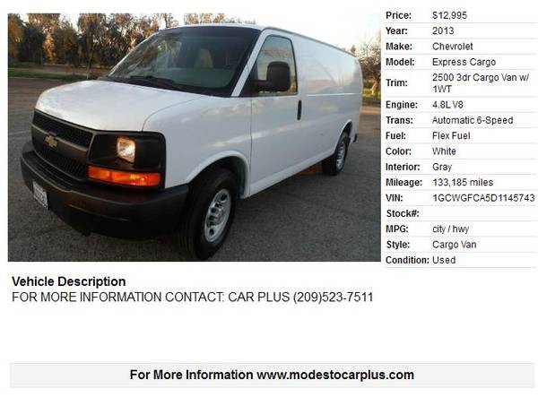 2013 CHEVROLET EXPRESS 2500 FULL SIZE CARGO VAN FLEX FUEL ONE OWNER for sale in Modesto, CA – photo 19