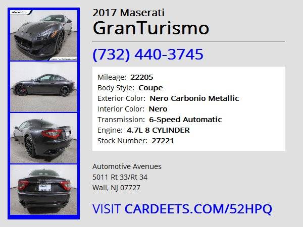 2017 Maserati GranTurismo, Nero Carbonio Metallic for sale in Wall, NJ – photo 22