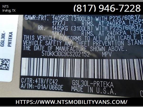 2012 TOYOTA SIENNA MOBILITY HANDICAPPED WHEELCHAIR POWER RAMP VAN for sale in Irving, TN – photo 12