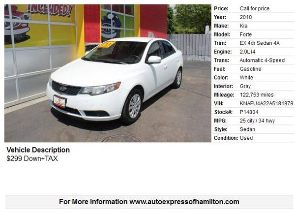 2010 Kia Forte 299 Down TAX Buy Here Pay Here - - by for sale in Hamilton, OH – photo 2