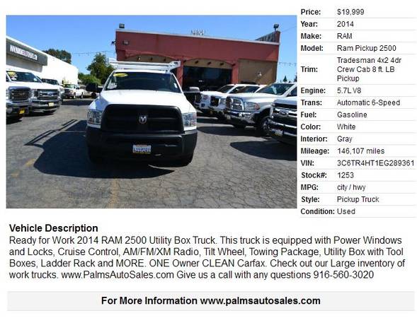 2014 Ram Pickup 2500 Crew Cab 4dr Utility Truck for sale in Citrus Heights, CA – photo 3