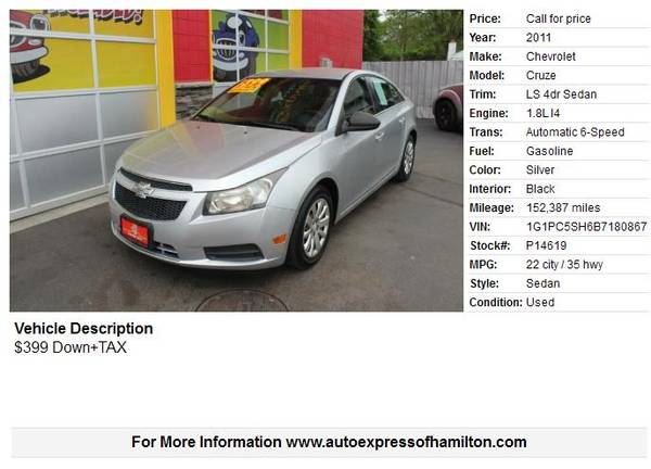 2011 Chevrolet Cruze 399 Down TAX BUY HERE PAY HERE for sale in Hamilton, OH – photo 2