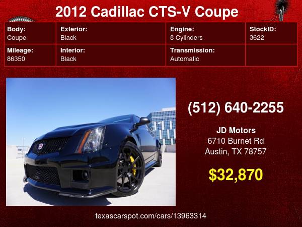 2012 Cadillac CTS-V Coupe Supercharged ( Triple Black Coupe ) for sale in Austin, TX – photo 24