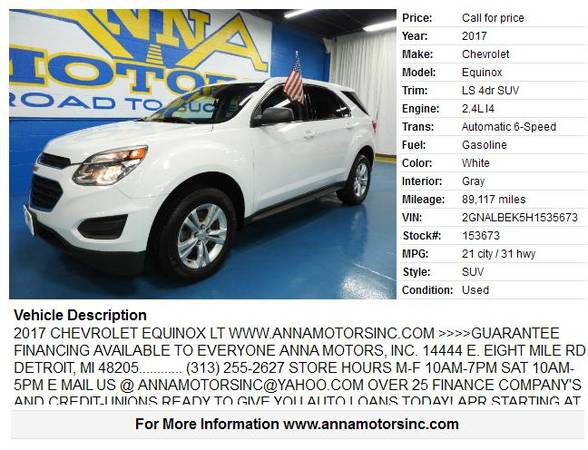 ⚡ 2017 CHEVROLET EQUINOX LS,PAYMENT STARTING@$199*MONTHLY-STOP BY-CALL for sale in Detroit, MI – photo 2