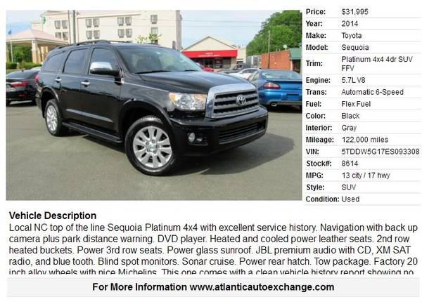 2014 Toyota Sequoia Platinum 4x4 - - by dealer for sale in Durham, NC – photo 2