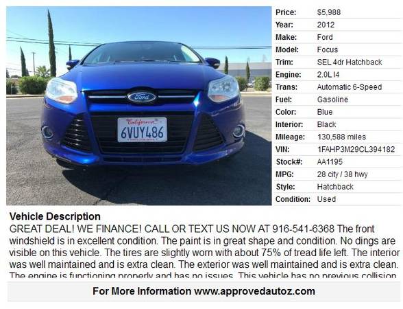 2012 FORD FOCUS SEL **HATCHBACK**GREAT COMMUTER** for sale in Sacramento , CA – photo 2