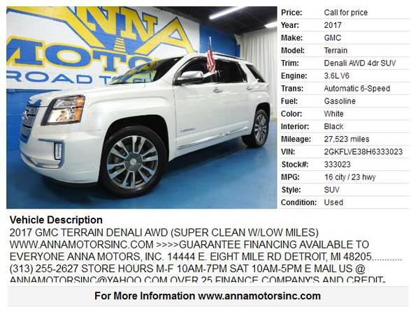 2017 GMC TERRAIN DENALI AWD,PAYMENT STARTING@$299*PER MONTH- STOP BY for sale in Detroit, MI – photo 2