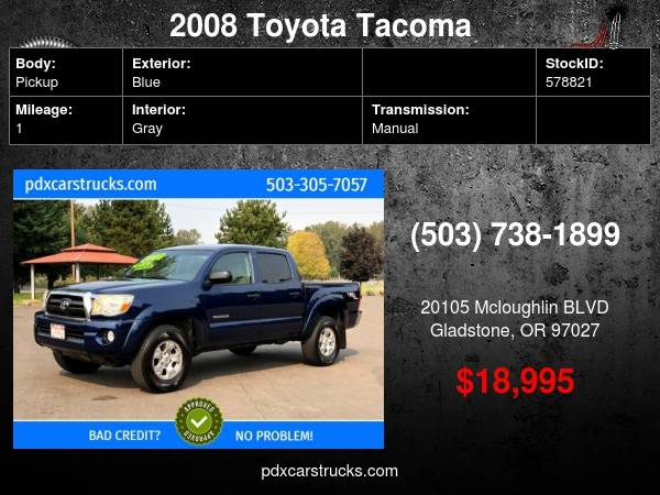 2008 Toyota Tacoma V6 4x4 4dr Double Cab 5.0 ft. SB 6M - cars &... for sale in Gladstone, OR – photo 20