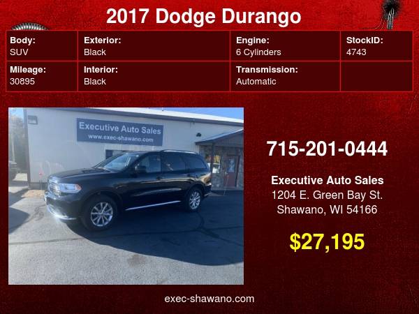 2017 Dodge Durango SXT AWD - cars & trucks - by dealer - vehicle... for sale in Shawano, WI – photo 24
