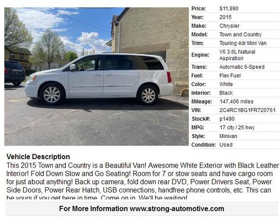 2015 gChrysler Town and Country Tourin 4dr Mini Van for sale in WATERTOWN, IL – photo 12