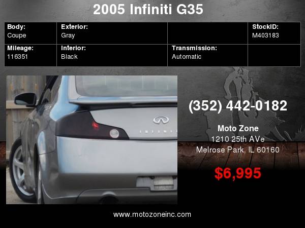 2005 Infiniti G35 Base Rwd 2dr Coupe for sale in Melrose Park, IL